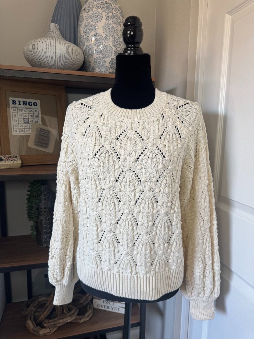 Jun & Ivy Cream Dot Sweater w/Balloon Sleeves - Size M